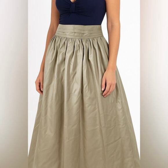 NWT J. McLaughlin Gala Raw Silk Gold Metallic Taffeta Midi Skirt Full sz 4 Small - Picture 1 of 12